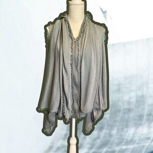 Nicholas K Rare Gray Pom Pom Trim Shawl Collar Hooded Zip-Up Vest Size Small